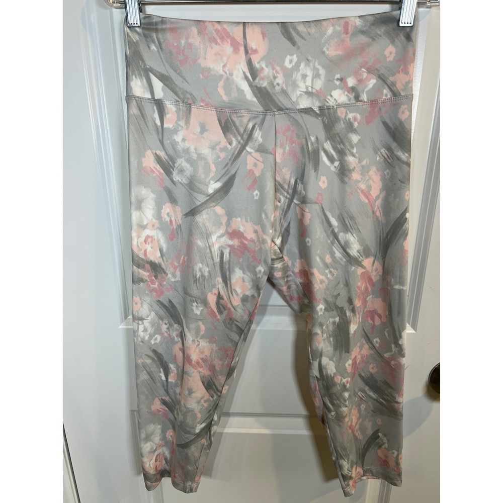 Bally Total Fitness Womens Leggings Floral Abstract Brushstroke Gray Pink Size L